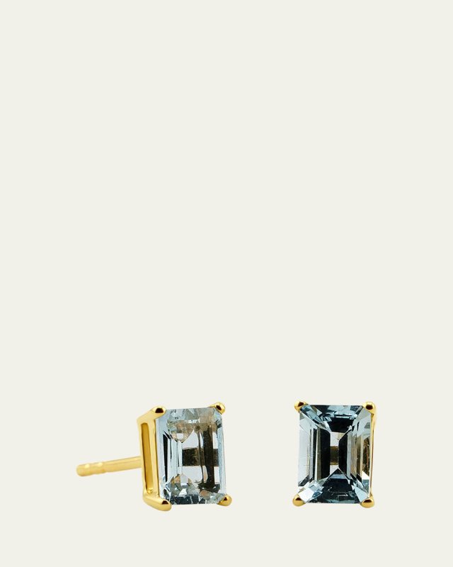 Aquamarine Birthstone Emerald-Cut Stud Earrings